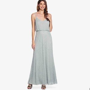 Adrianna Papell ART DECO BEADED BLOUSON GOWN IN FROSTED SAGE - size 6